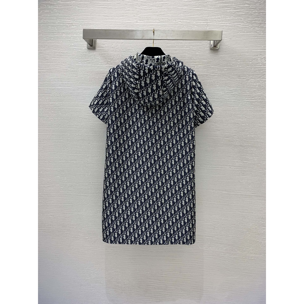 Váy tay ngắn khóa zip có mũ trùm đầu họa tiết oblique thời trang cao cấp Christian Dior CD