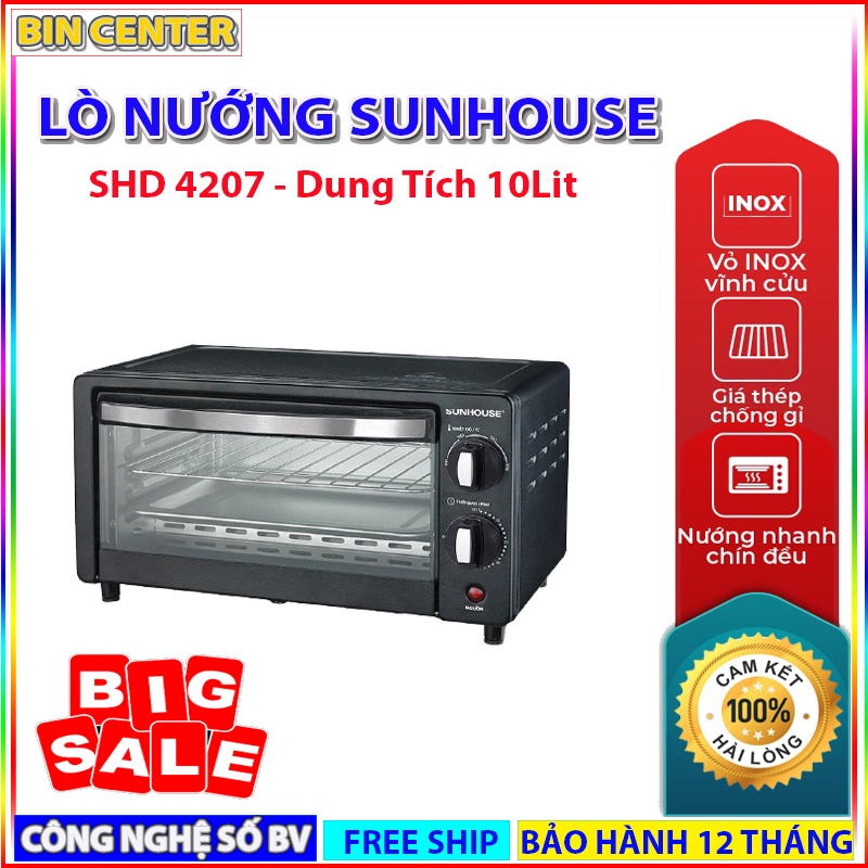 [BẢO HÀNH CHÍNH HÃNG 12 THÁNG] Lò nướng Sunhouse SHD 4207 dung tích 10Lit, Công nghệ Halogen tiết kiệm điện năng