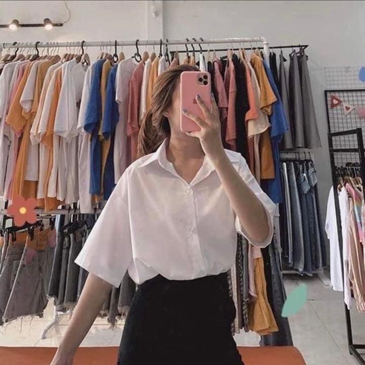 Áo sơ mi nữ trắng đi học sinh tay NGẮN DÀI vải kate tốt cấp 1 2 và 3 hàng tiêu chuẩn vạc bầu