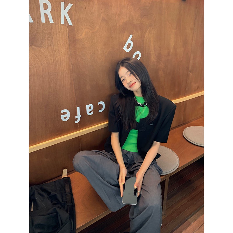 Bán Chạy!F &amp; X Áo Khoác Vest Tay Ngắn Dáng Rộng Màu Đen Thời Trang Mùa Hè Cho Nữ