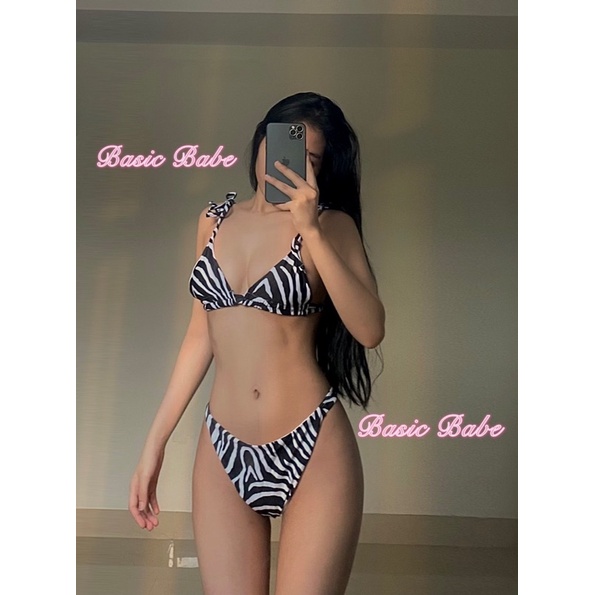 Bikini 2 mảnh shein sexy đi biển hoạ tiết ngựa vằn hotrend