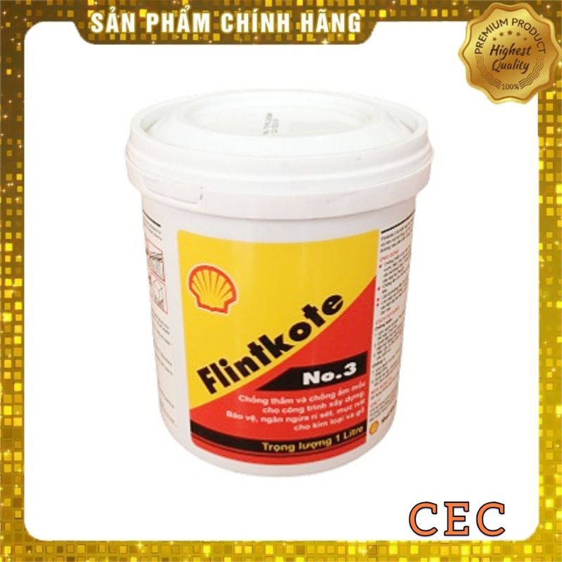 Sơn chống thấm Flintkote 1 lít, Chống thấm Bể nước Hồ cá Koi Màu Đen, Chính hãng Shell Thái Lan - Shop CEC