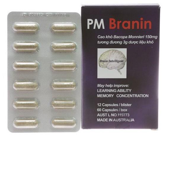 Hộp 60 viên PM Branin của ÚC cải thiện chức năng não bộ, hỗ trợ nâng cao khả năng ghi nhớ, tăng khả năng tập trung