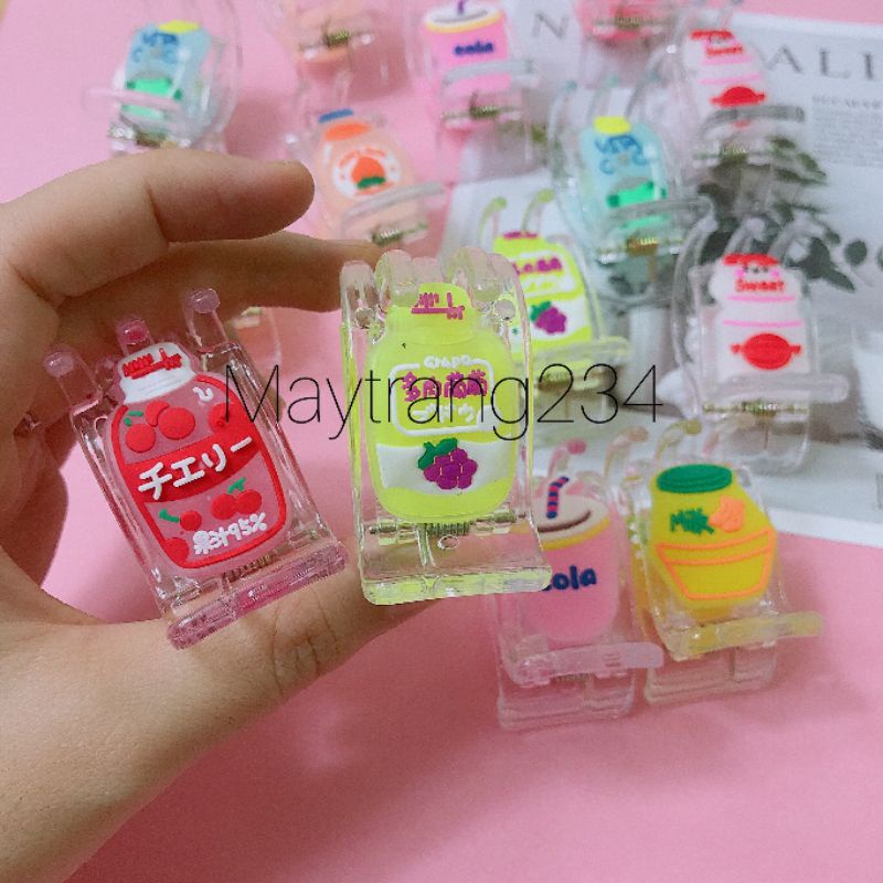 Kẹp Càng Cua 3_5 Răng Đính Hoa Lá ,Chai nước ,Sữa Cute Phô Mai Que