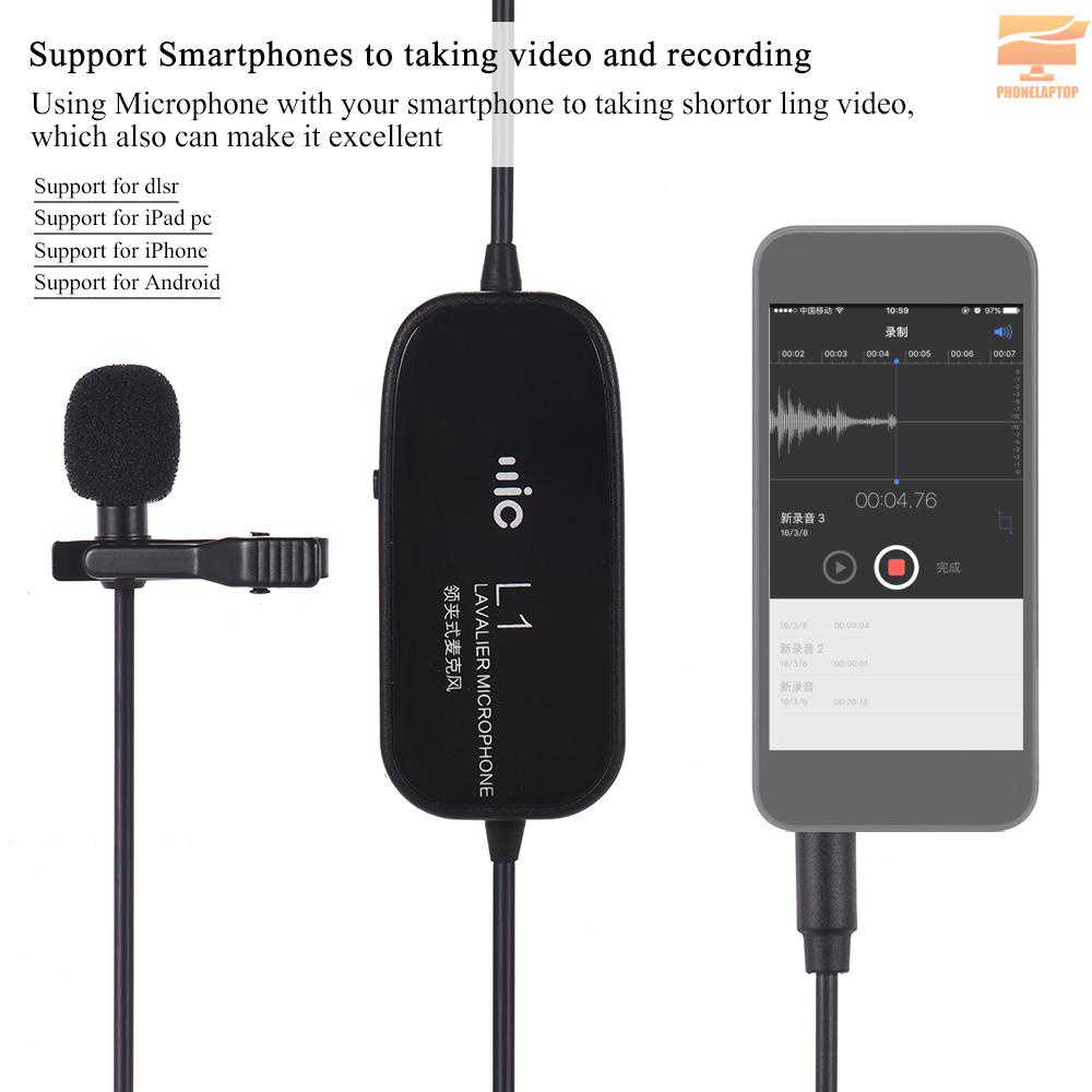 Lapt Clip-on Lavalier Omin-directional Condenser Microphone Audio/Video Recording Microphone for iPhone Huawei Smartphone for Canon Nikon Sony DSLR Camera Camcorder for Audio Recorder PC