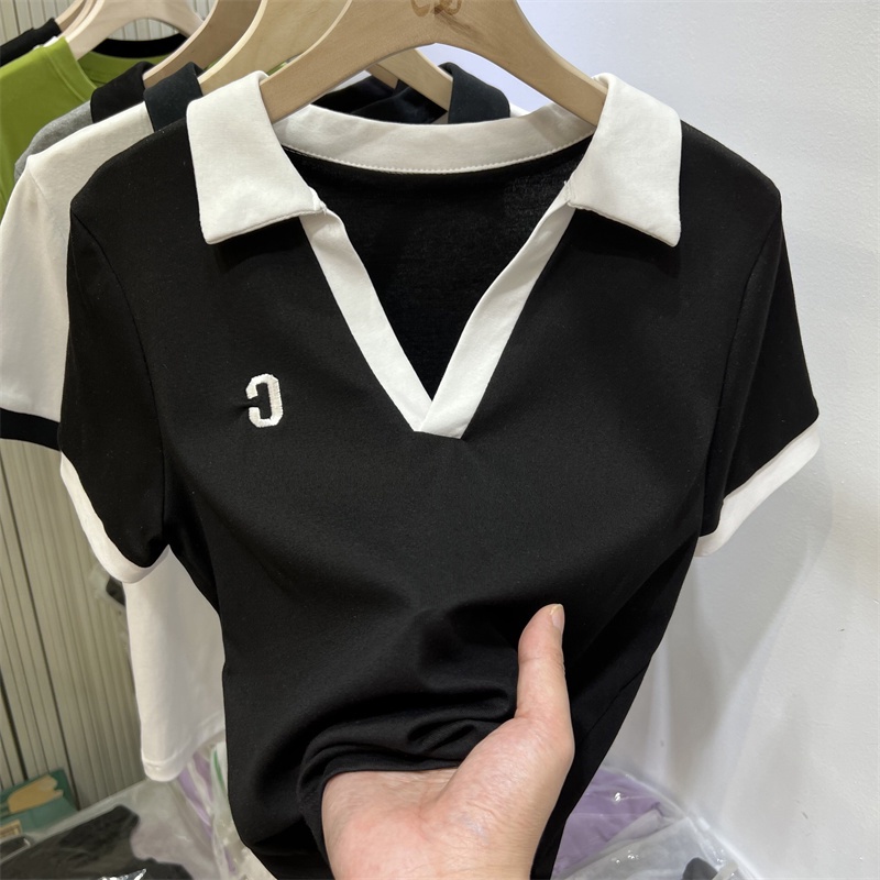 Áo polo Tay Ngắn Cổ Chữ V Form Rộng Thời Trang Mùa Hè Mới Cho Nữ