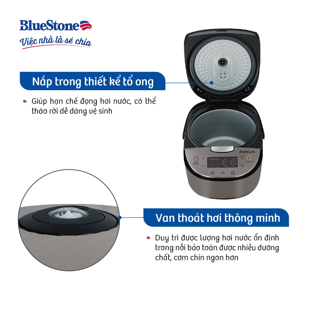 [Mã ELHAMS5 giảm 6% đơn 300K] Nồi Cơm Điện Tử BlueStone RCB-5938, 1.8Lit - 760W, Bảo Hành Chính Hãng 2 Năm