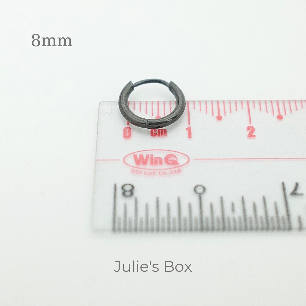 [1 CHIẾC]Khuyên Tai Tròn Hoop Nhiều Size Dày 1.6MM [SIÊU MỎNG] Màu Đen Unisex Titanium Julies Box 66 Bông Tai Titan Nam