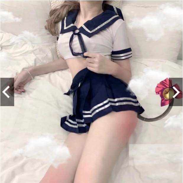 Cosplay váy ngủ đồng phục học sinh xanh đen