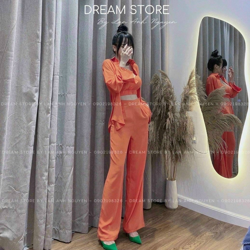 [9.9 Sales Freeship] Set bộ đũi 3 món đi biển, set áo sơ mi trơn tay dài nhiều màu sắc kèm áo bra + quần ống rộng dx