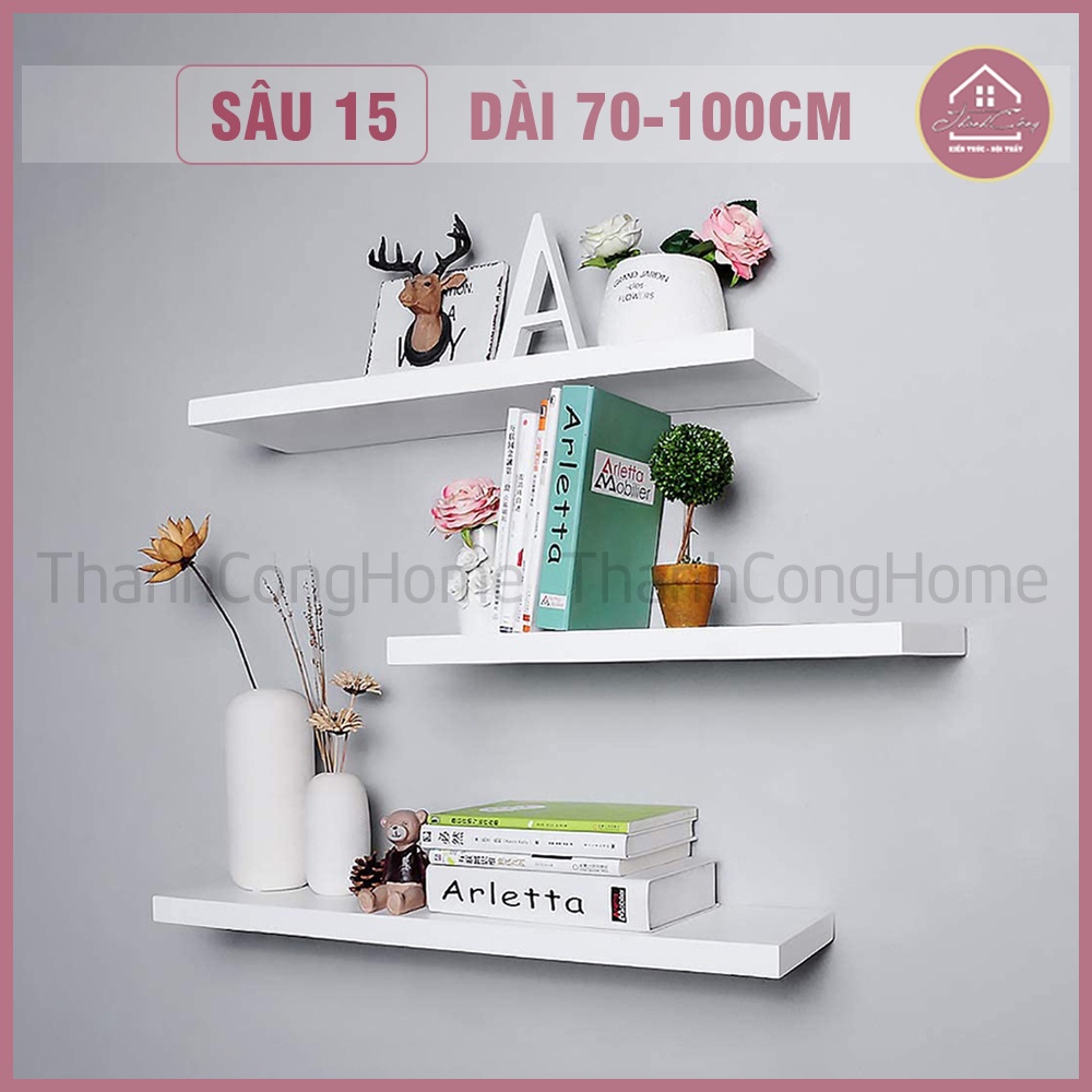 (Giá Xưởng) Kệ Gỗ Gắn Tường Sâu 15cm Kèm Vít Âm Tường. Dài 70-100cm Gỗ Lõi Xanh Chống Ẩm Chất Lượng Cao