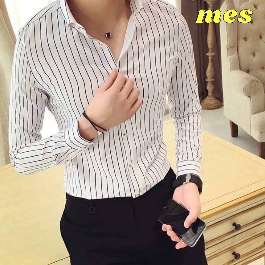Áo Sơ Mi Nam Hàn Quốc Kẻ Sọc body Trơn Chất Vải Xịn Mát Chống Nhăn
