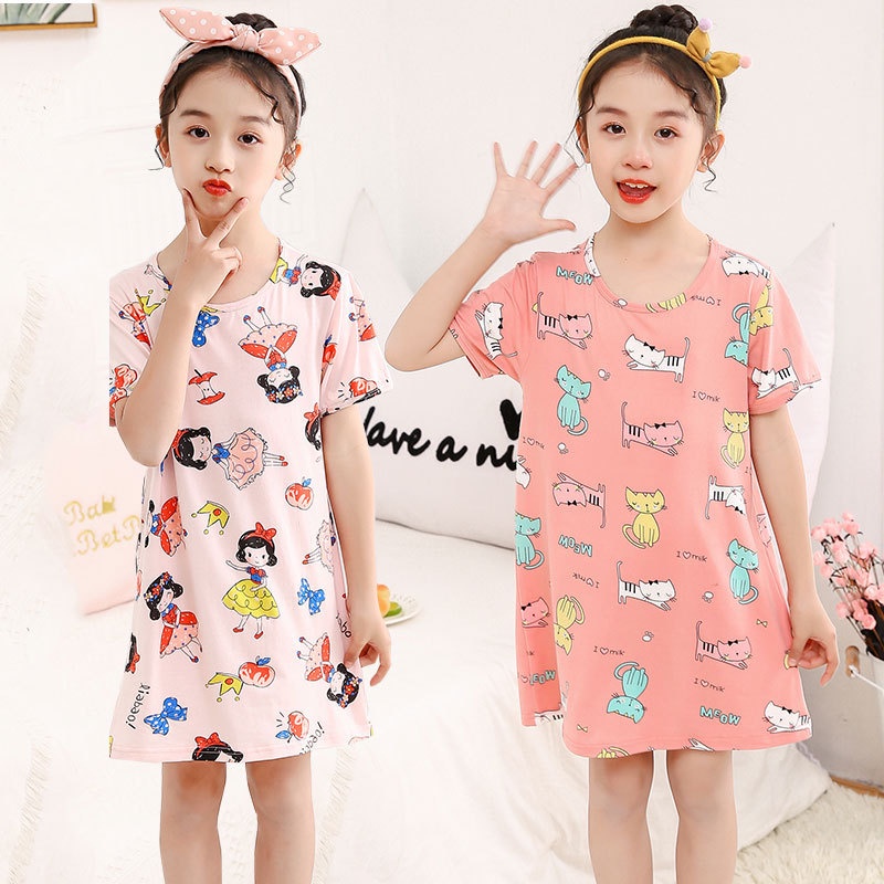 Đầm ngủ tay ngắn chất liệu co giãn thoáng khí thời trang mùa hè cho bé gái