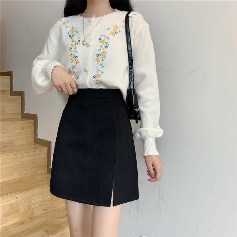 Chân váy ngắn chữ A,Chân váy nữ chữ A ngắn thời trang xẻ trước 2 màu đen- trắng | BigBuy360 - bigbuy360.vn