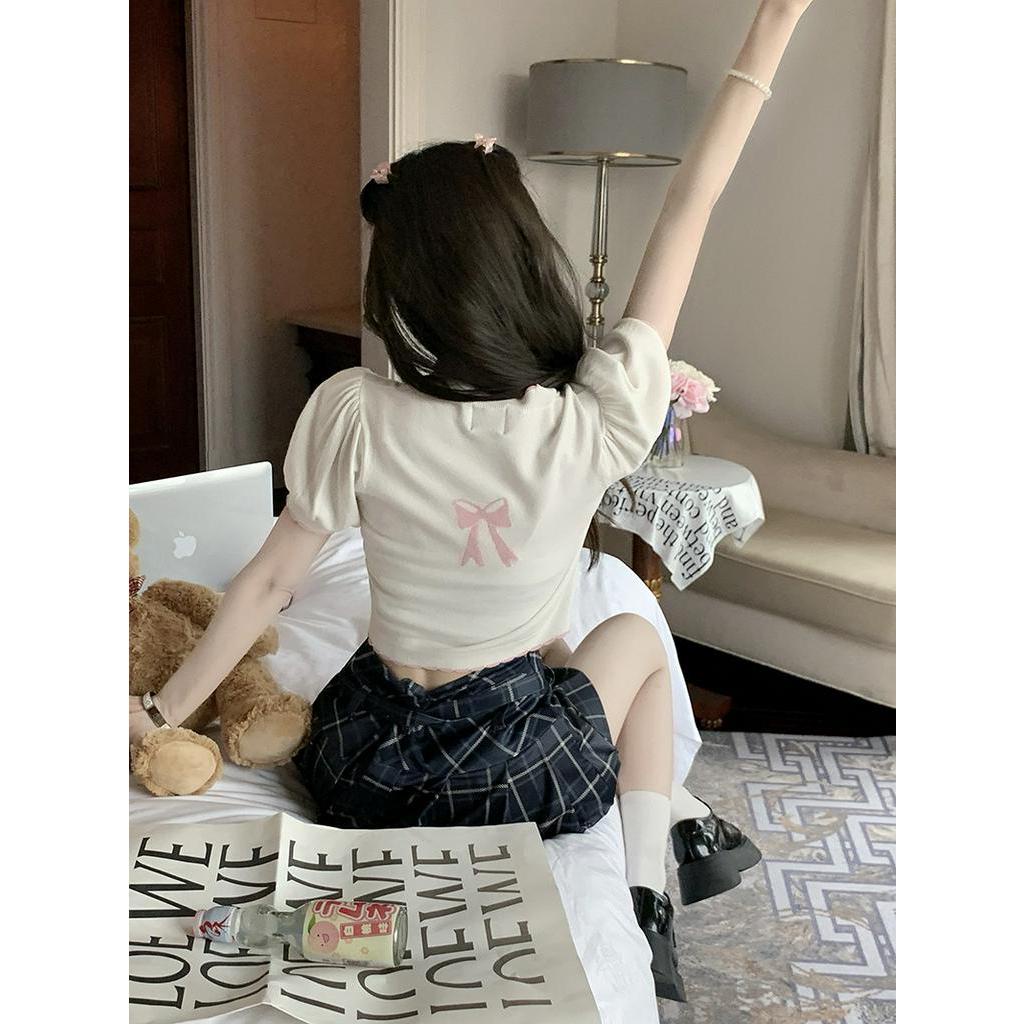 Bộ Áo Dệt Kim Ngắn Tay + Chân Váy Sọc Ca Rô Xếp Ly Đáng Yêu Thời Trang Cho Nữ 63724