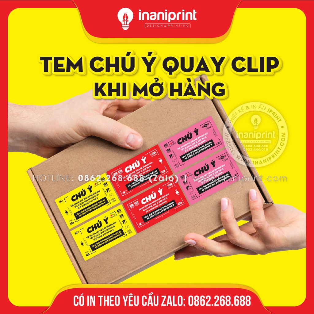 Tem dán quay clip trước khi mở hàng - Kích thước 9x5 - Có keo mặt sau