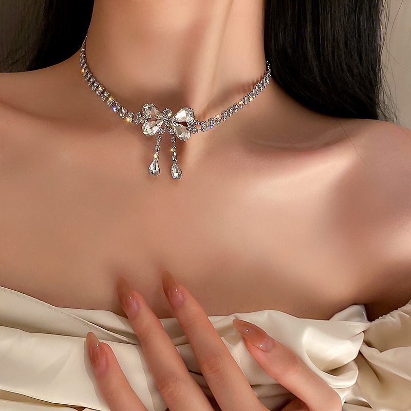 Dây chuyền/ Vòng tay mặt hình nơ bướm đính đá sang trọng phong cách Hàn Quốc | BigBuy360 - bigbuy360.vn