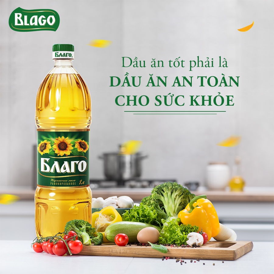 3 chai dầu ăn hướng dương Nga BLAGO 1 lít date T10/2022