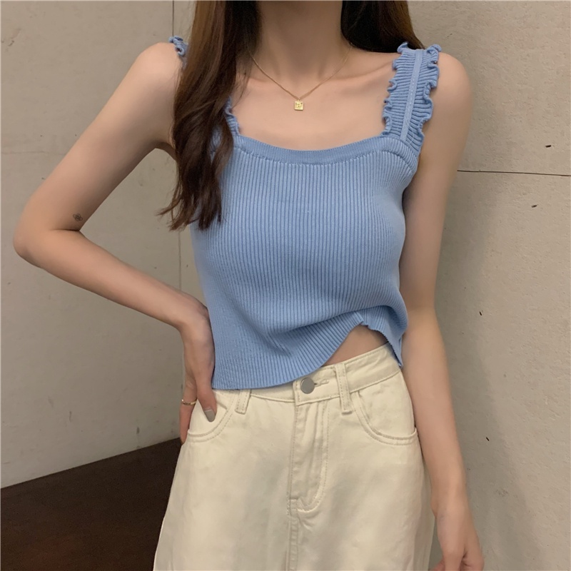 SUXI Áo Dệt Kim Hai Dây Màu Sắc Thời Trang Mùa Hè Cho Nữ