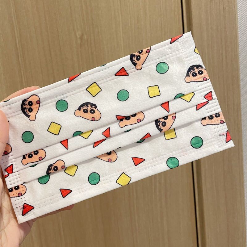 Set 10 / 20 / 30 / 40 / 50 Khẩu Trang 3 Lớp In Hình Cậu Bé Bút Chì Shin-chan Dễ Thương