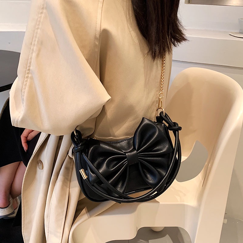 Túi xách nữ đeo vai đính nơ da trơn cao cấp BAG U NO25