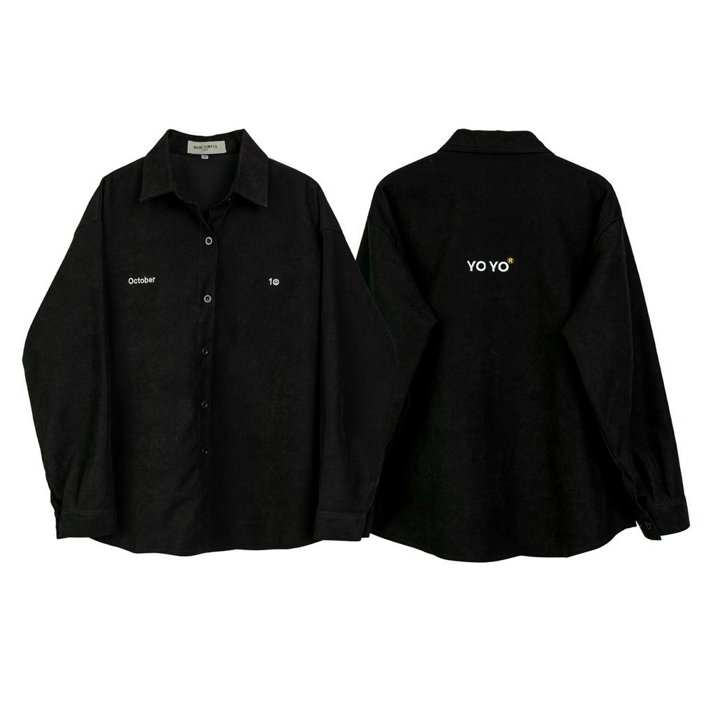 Áo sơ mi nữ form rộng Thêu YOYO 2 màu đen trắng phong cách Hàn Quốc mùa thu 2021 FAMMILYSHOP