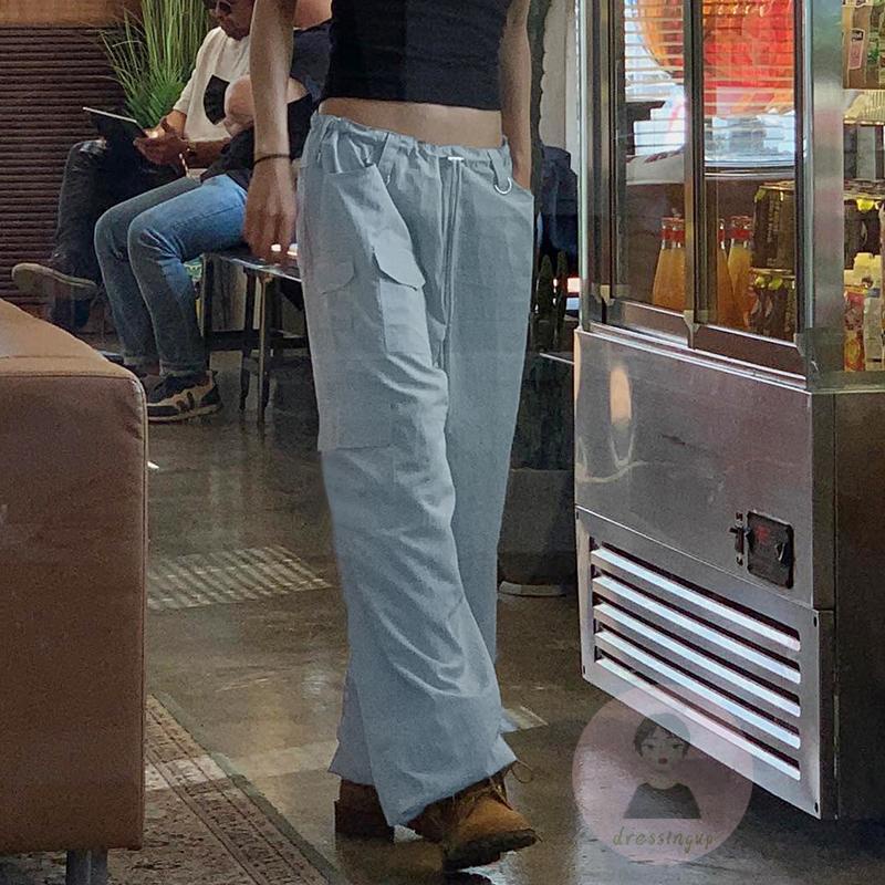 Quần Dài Lưng Thấp Dáng Rộng Màu Sắc Cá Tính Cho Nữ