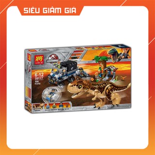 Lắp ráp xếp hình  mô hình cuộc chạy trốn khủng long carnivorous 596 khối lele39117