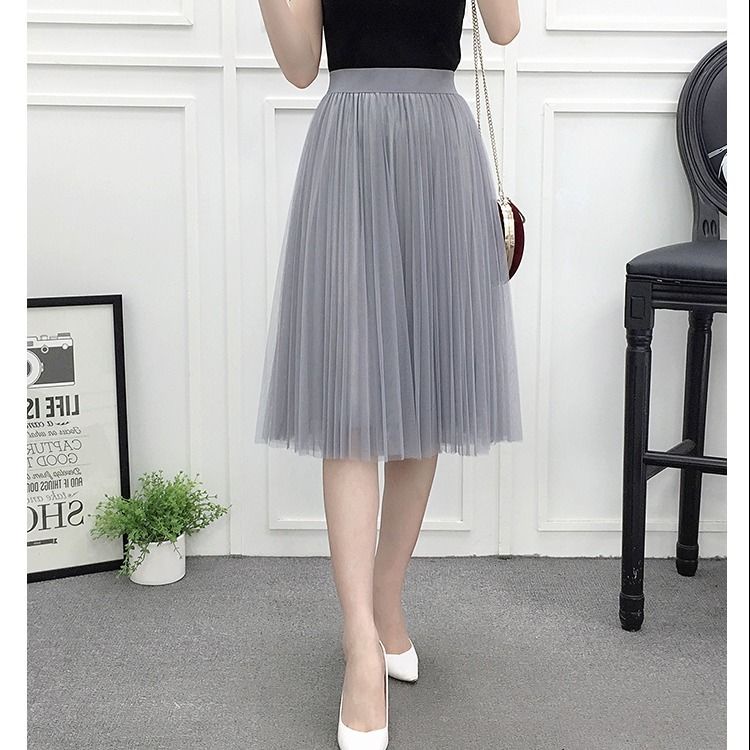 Gauze skirt Four Seasons New pleated A- line skirt high waist slimming versatile skirt fairy skirt fresh gauze skirt