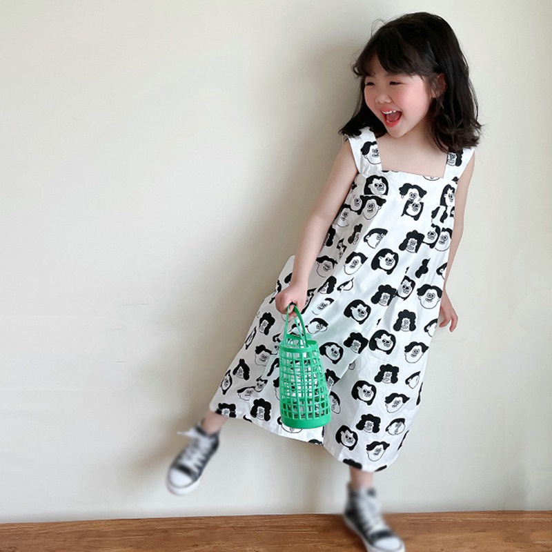 Bộ Áo Liền Quần Không Tay In Hoạt Hình Dành Cho Bé Gái