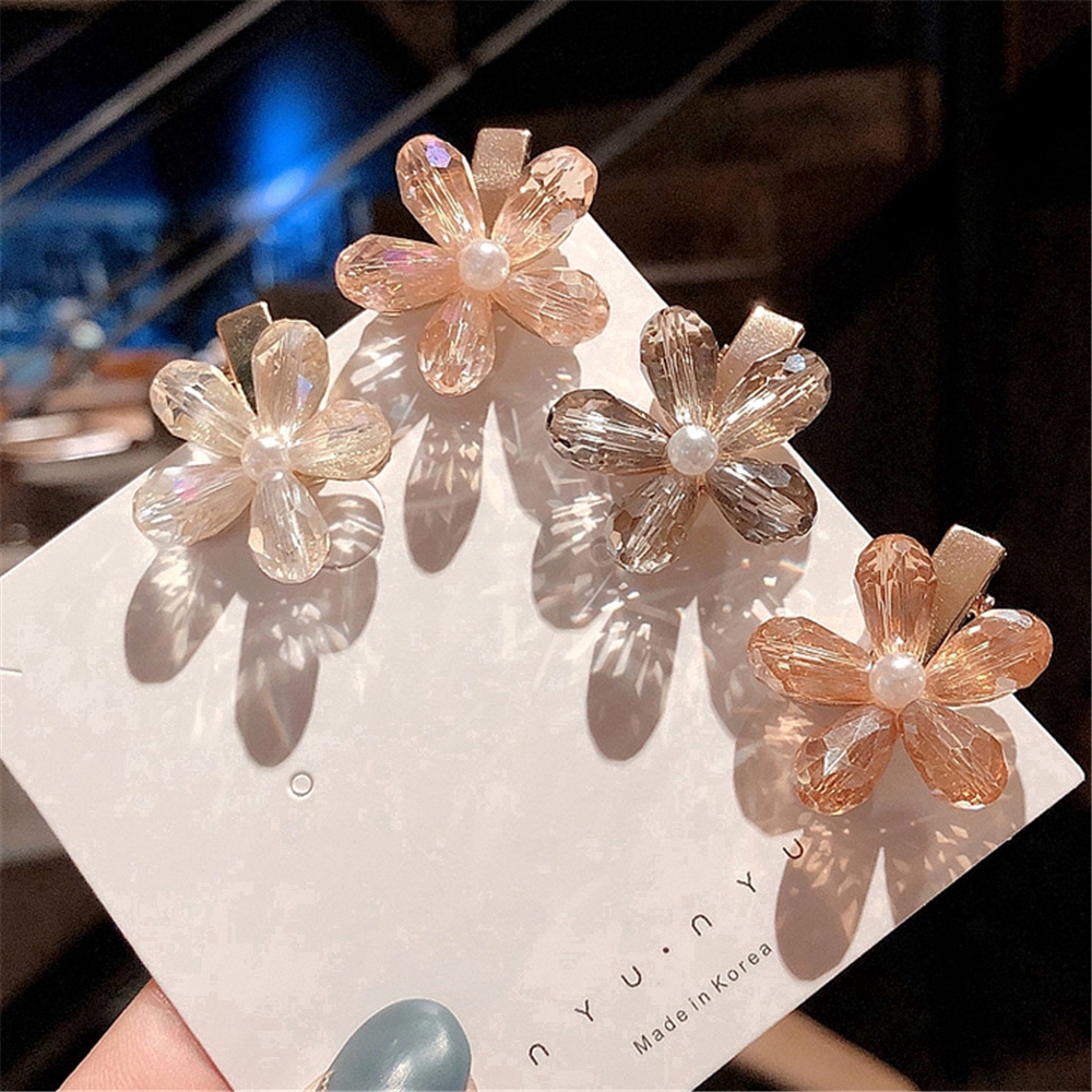 Kẹp tóc hoa đính đá pha lê phong cách Hàn Quốc dễ thương dành cho nữ