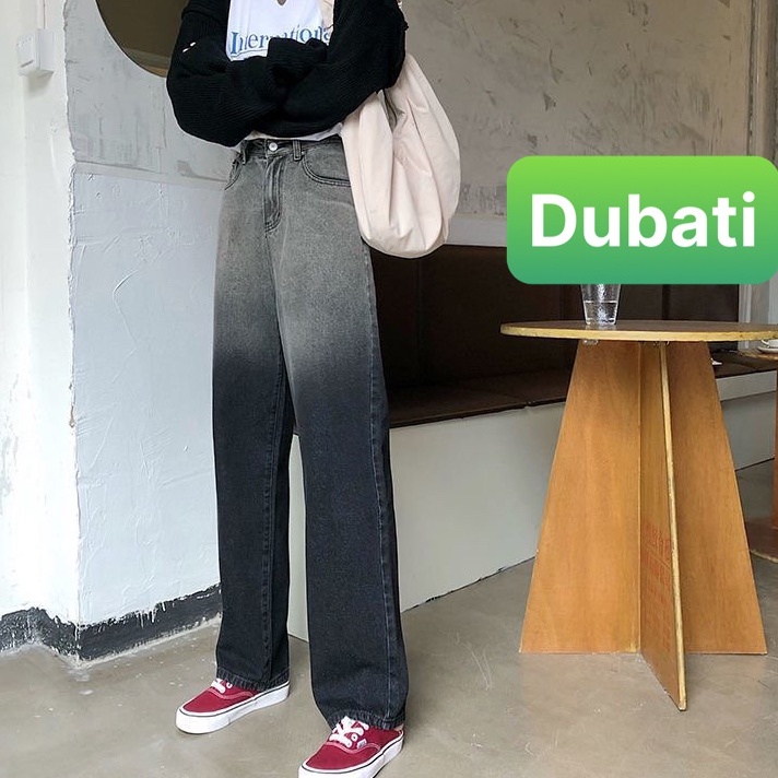 QUẦN BAGGY JEAN NỮ ĐEN XANH XÁM LOANG 2 MÀU ỐNG SUÔN RỘNG  DÀI KHÓA TRƯỚC LƯNG CAO NÂNG MÔNG XỊN SÒ - DUBATI FASHION