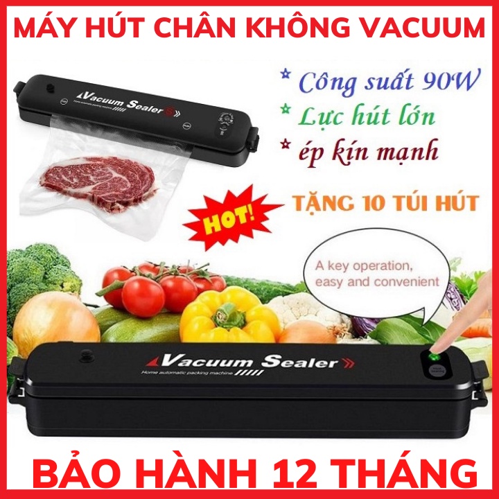 Máy Hút Chân Không Thực Phẩm Kèm Hàn Miệng Túi Vacuum Sealer ( tặng 10 túi hút )-Bảo hành 12 tháng