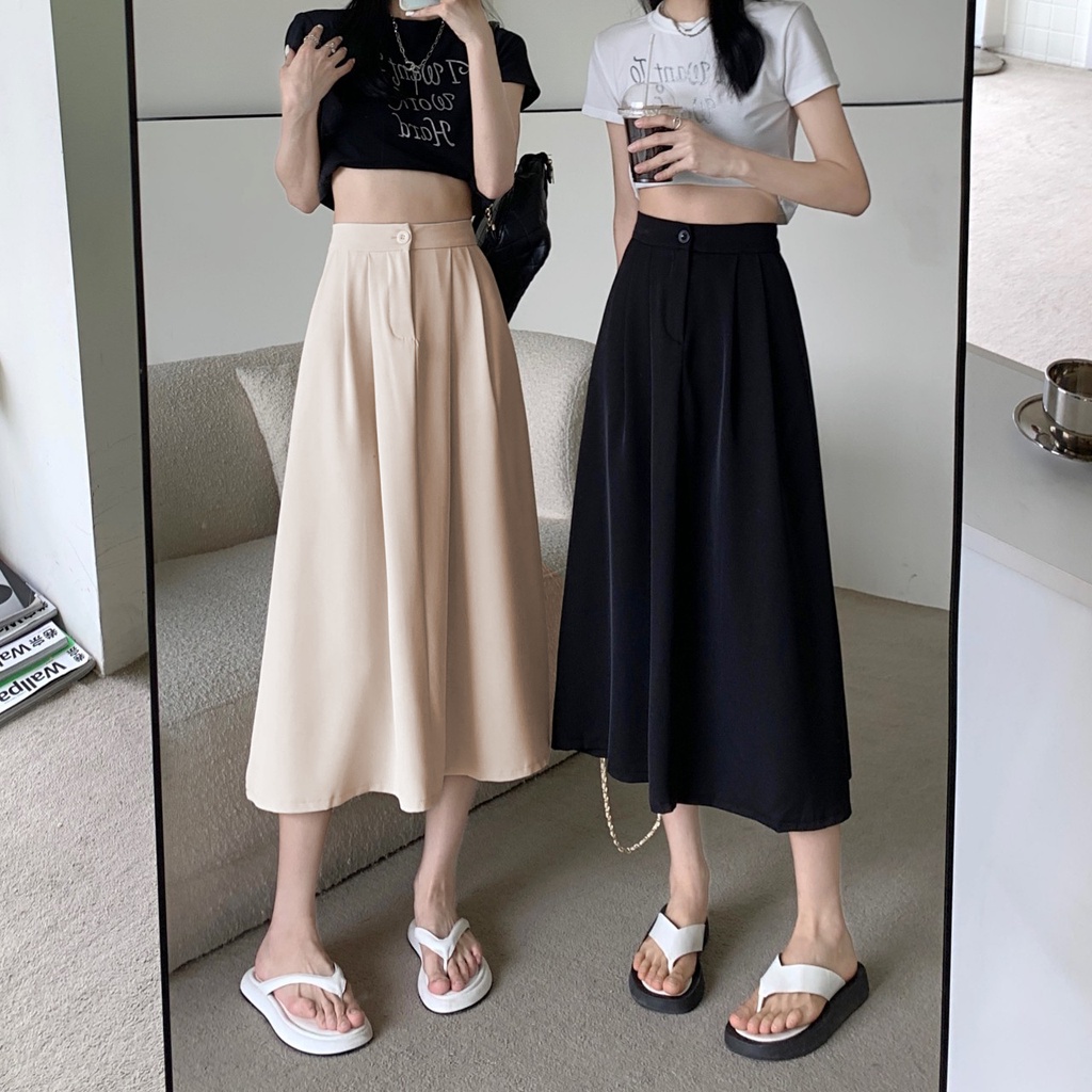 Chân váy dài Ulzzang chữ A Midi công sở xòe qua gối có BIGSIZE chun sau phong cách trẻ trung đi làm đi chơi CV44