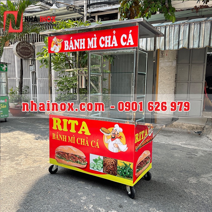 Xe bánh mì chả cá màu đỏ bắt mắt SP0047