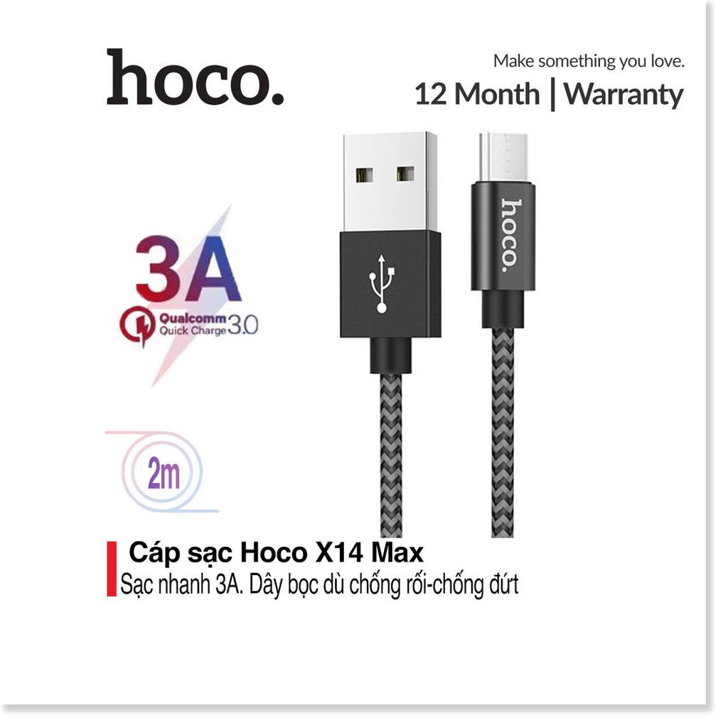 Cáp sạc Hoco X14 MAX sạc nhanh 3A MAX, dây sạc bọc dù chống rối, chống đứt sạc nhanh và truyền dữ liệu - MrPhukien