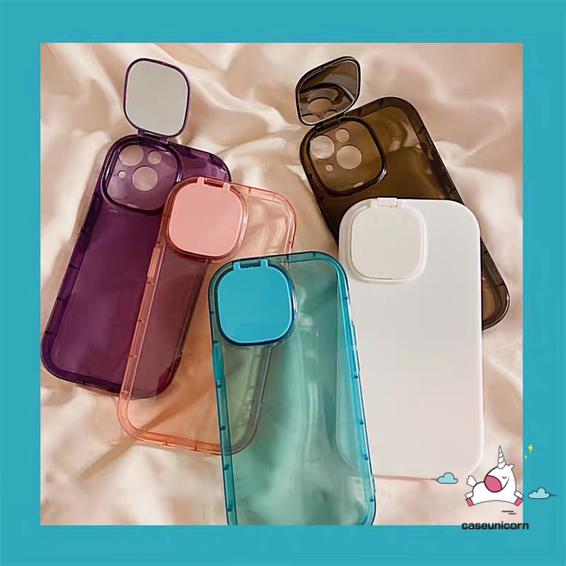 Ốp Điện Thoại TPU Mềm Màu Kẹo Ngọt Có Gương Trang Điểm 2 Trong 1 Cho IPhone 14 13 12 11 Pro Max X XR 8 7 14 Plus