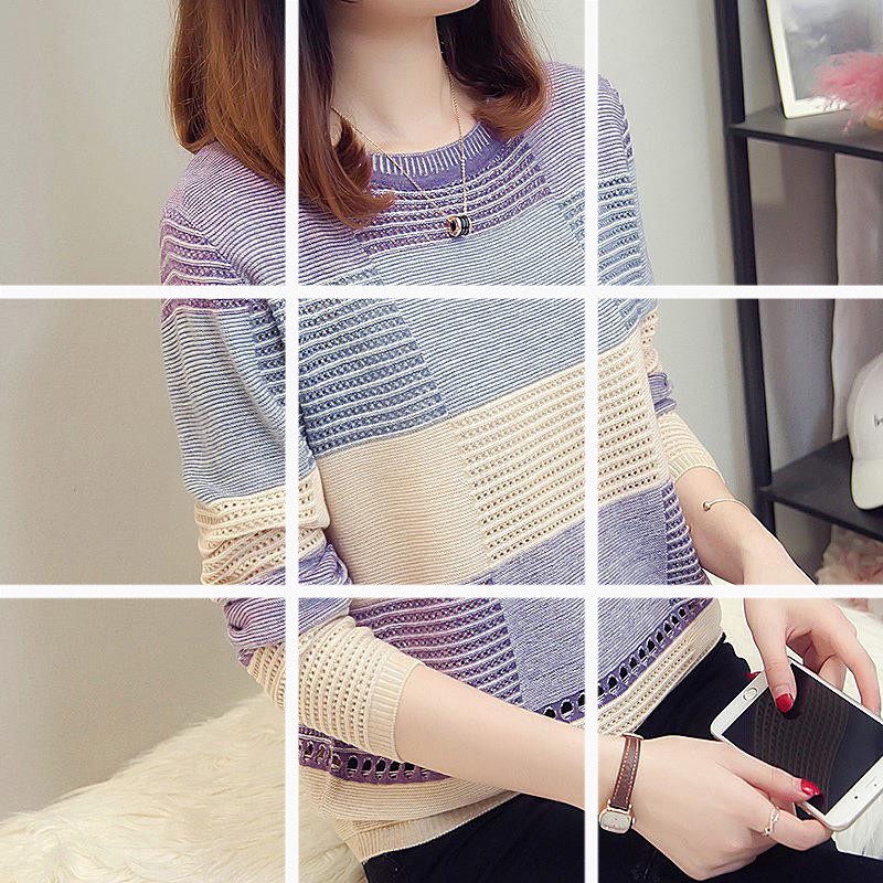 IELGY Áo Thun Tay Dài Họa Tiết Kẻ Sọc Thời Trang Hàn Quốc Dễ Phối Đồ Cho Nữ