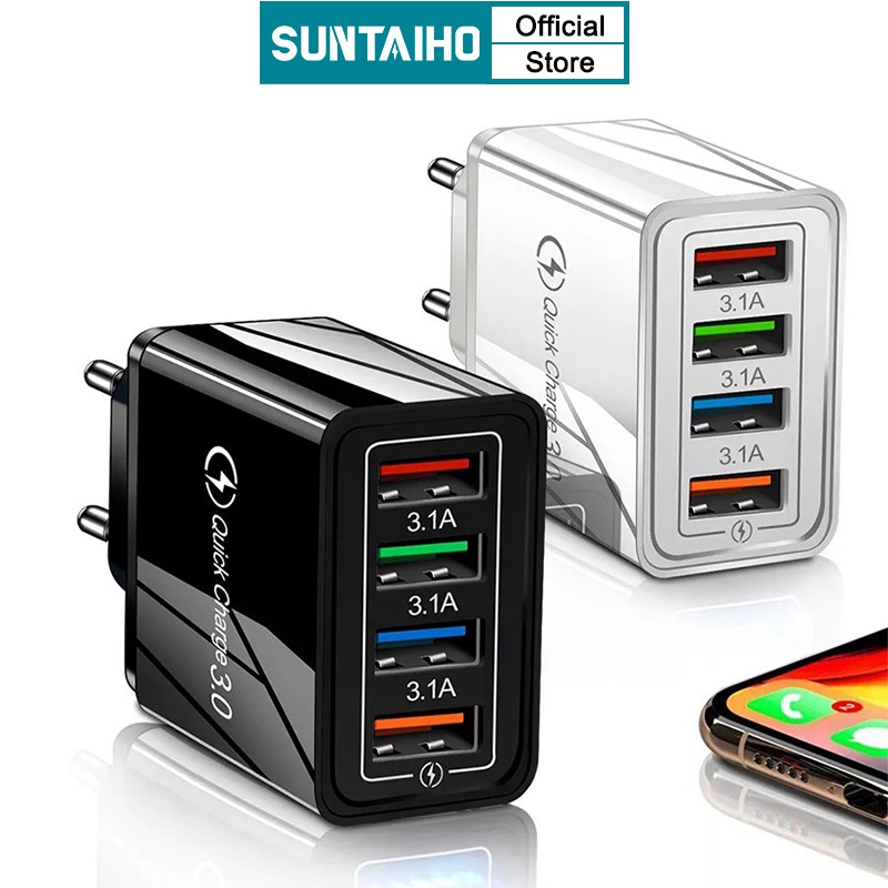 Suntaiho 35W Quick USB Charge QC 3.0 4 Port Wall Adapter US EU Plug For iPhone Samsung