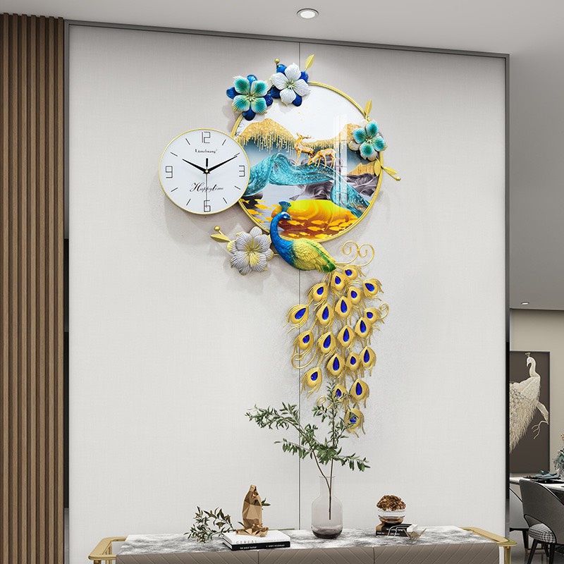 Đồng Hồ Decor Con Công Kết Hợp Tranh Kính Phù Điêu Treo Tường Trang Trí Phòng Khách Cao Cấp KD2920-1