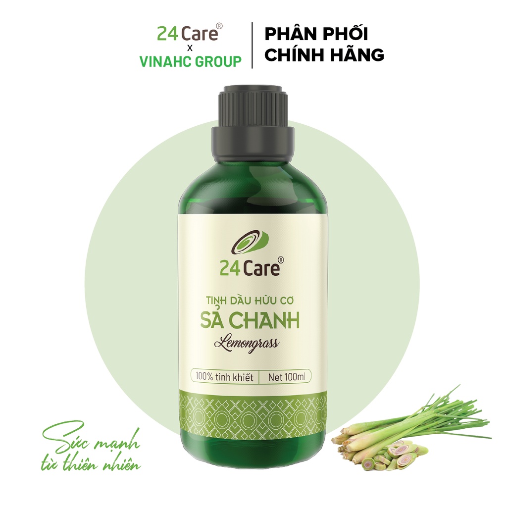 Tinh dầu Sả Chanh 24Care 100ml/ chai - xông thơm phòng, khử mùi, kháng khuẩn