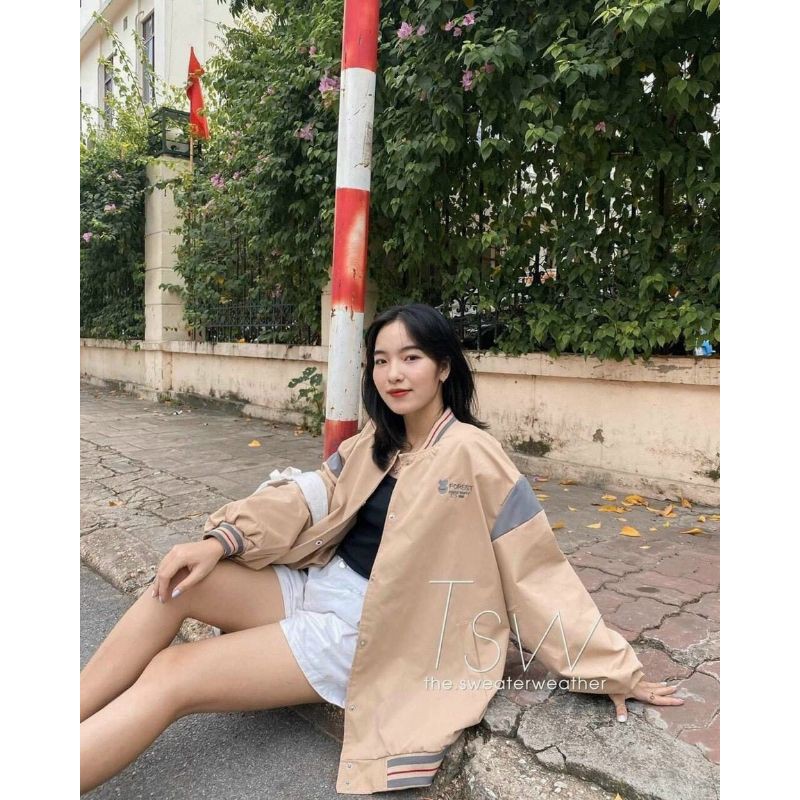 Áo khoác Dù Bomber thêu Forest 2 Lớp Unisex Rộng Nam nữ Coupel đều mặc được - Áo khoác gió Thu Đông