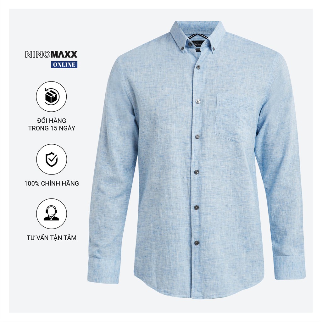 Áo Sơ Mi Nam Ninomaxx dài tay dáng regular fit vải lanh pha cotton màu xanh da trời mã 1811007