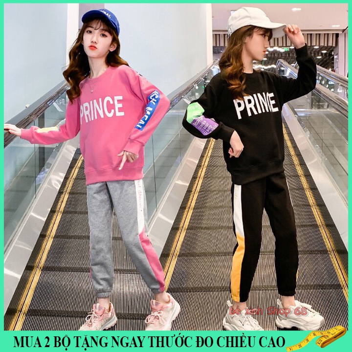 Bộ quần áo thu đông bé gái 14-45kg Prince, bộ nỉ da cá bé gái 4-14 tuổi vải dày giữ ấm tốt, hàng may kĩ.PR11