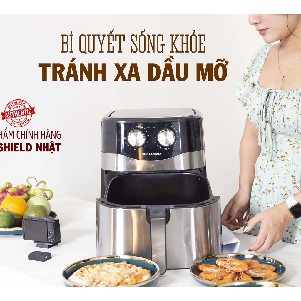Nồi chiên không dầu Nine Shield 10,5L lít model KB-8002M, NHẬP KHẨU NGUYÊN CHIẾC, Mẫu Mới Tặng Kèm Sách Nấu Ăn