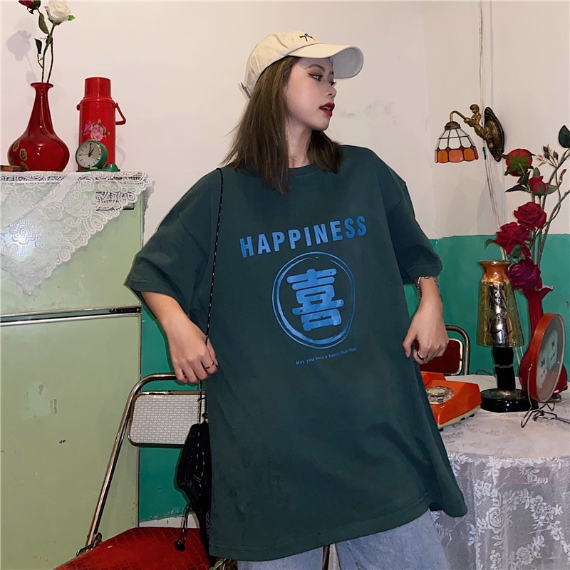 Áo thun tay lỡ  HAPPINESS  phông Unisex nam nữ tee oversize form rộng pull Ulzzang Streetwear Hàn Quốc vải mềm