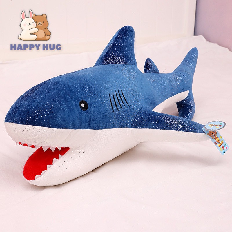 Gấu Bông Cá mập Size 42cm vỏ nhung lấp lánh nhồi gòn cao cấp - Happy Hug