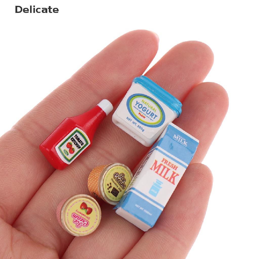 Set 5 mô hình chai sốt/ sữa chua/ sữa/ kem trang trí nhà búp bê