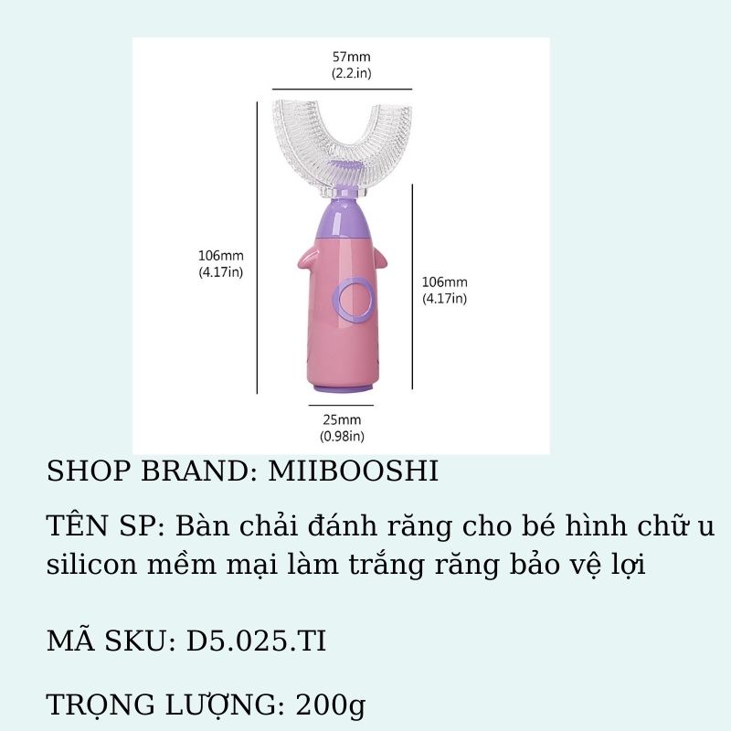 Bàn chải đánh răng cho bé hình chữ u silicon mềm mại làm trắng răng bảo vệ lợi Miibooshi D5.025.TI