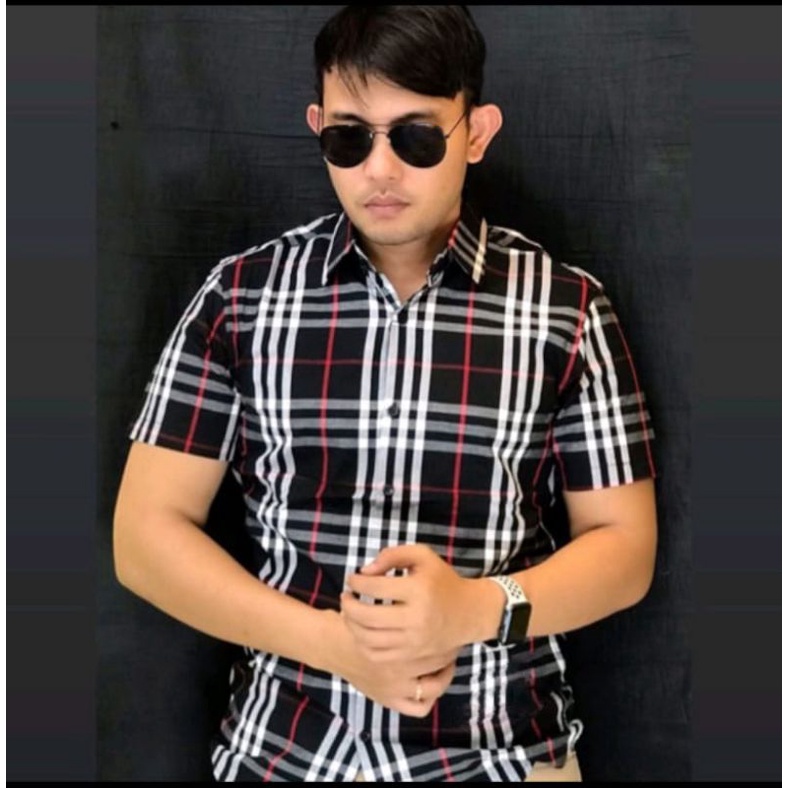 Fsf Áo Sơ Mi Cotton Tay Ngắn BURBERRY Nhập Khẩu Mới Nhất Dành Cho Nam Giới Hộp 1CM Màu Đen Trắng Đỏ Quá Kích Thước